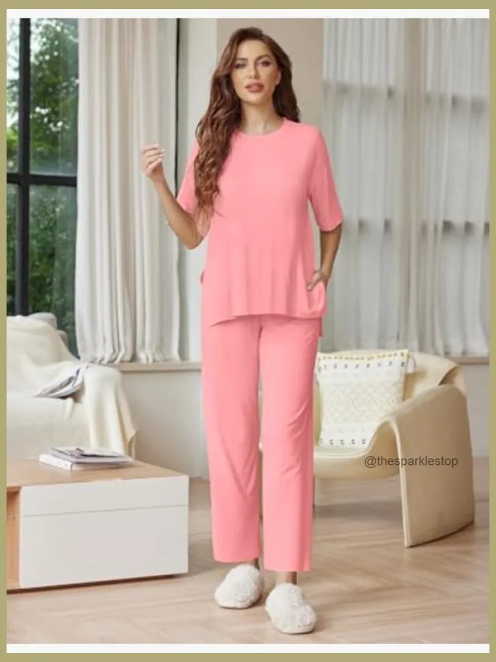 Soft Polyester Lounge Set with Pockets, Oversized Pajamas